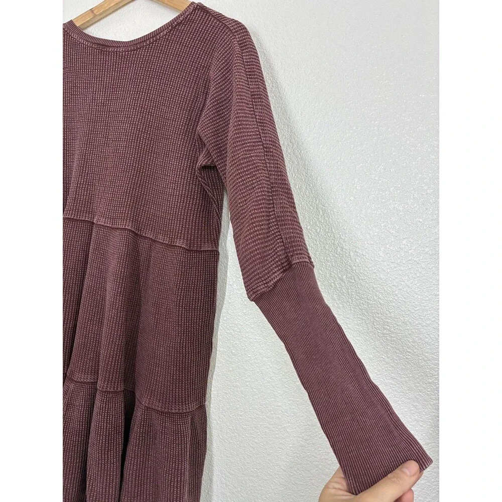 Free People Jolene Dress Womens Small Red Thermal Henley Trapeze Tunic Mini